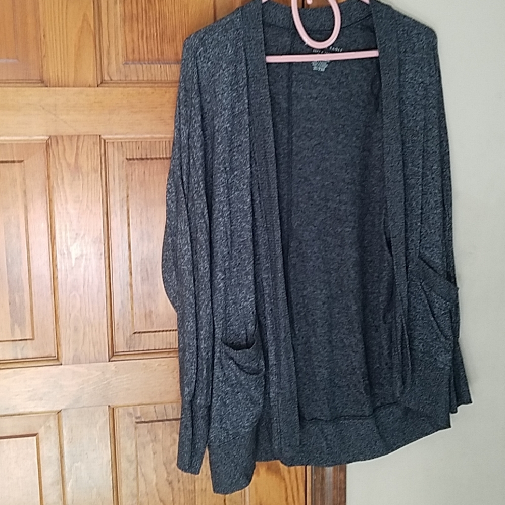 Open front dark grey cardigan
